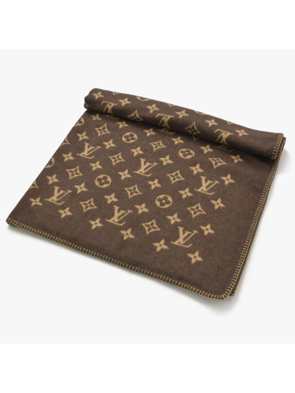 Louis Vuitton Plaid Neo Monogram Blanket Wool Cashmere Brown Beige